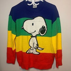 PEANUTS SNOOPY RAINBOW OVERSIZED LONG SLEEVE SWEATSHIRT CREW NECK LOGO LARGE